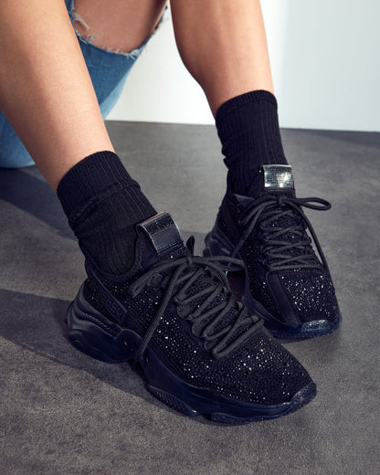 MAXIMA Black Rhinestones Women's Sneakers | Steve Madden Trusted