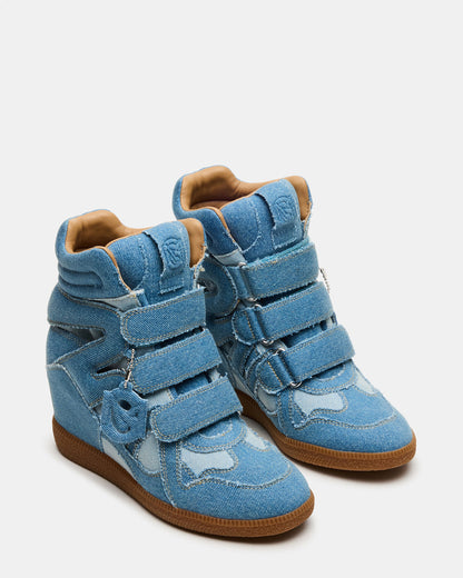 MAVIS Denim Multi High-Top Velcro Women's Sneaker | Steve Madden Trending