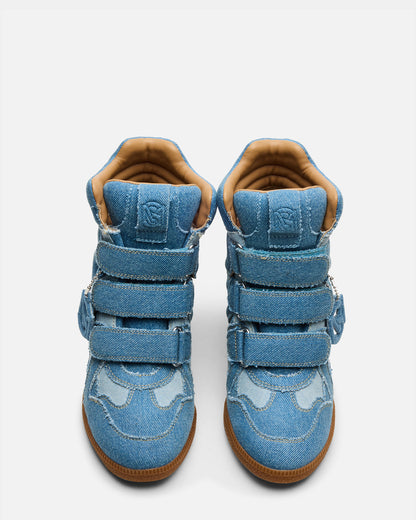 MAVIS Denim Multi High-Top Velcro Women's Sneaker | Steve Madden Trending