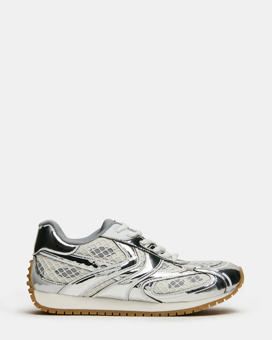 PAGER Silver Multi Low-Top Lace-Up Mesh Women's Sneaker | Steve Madden Top Pick