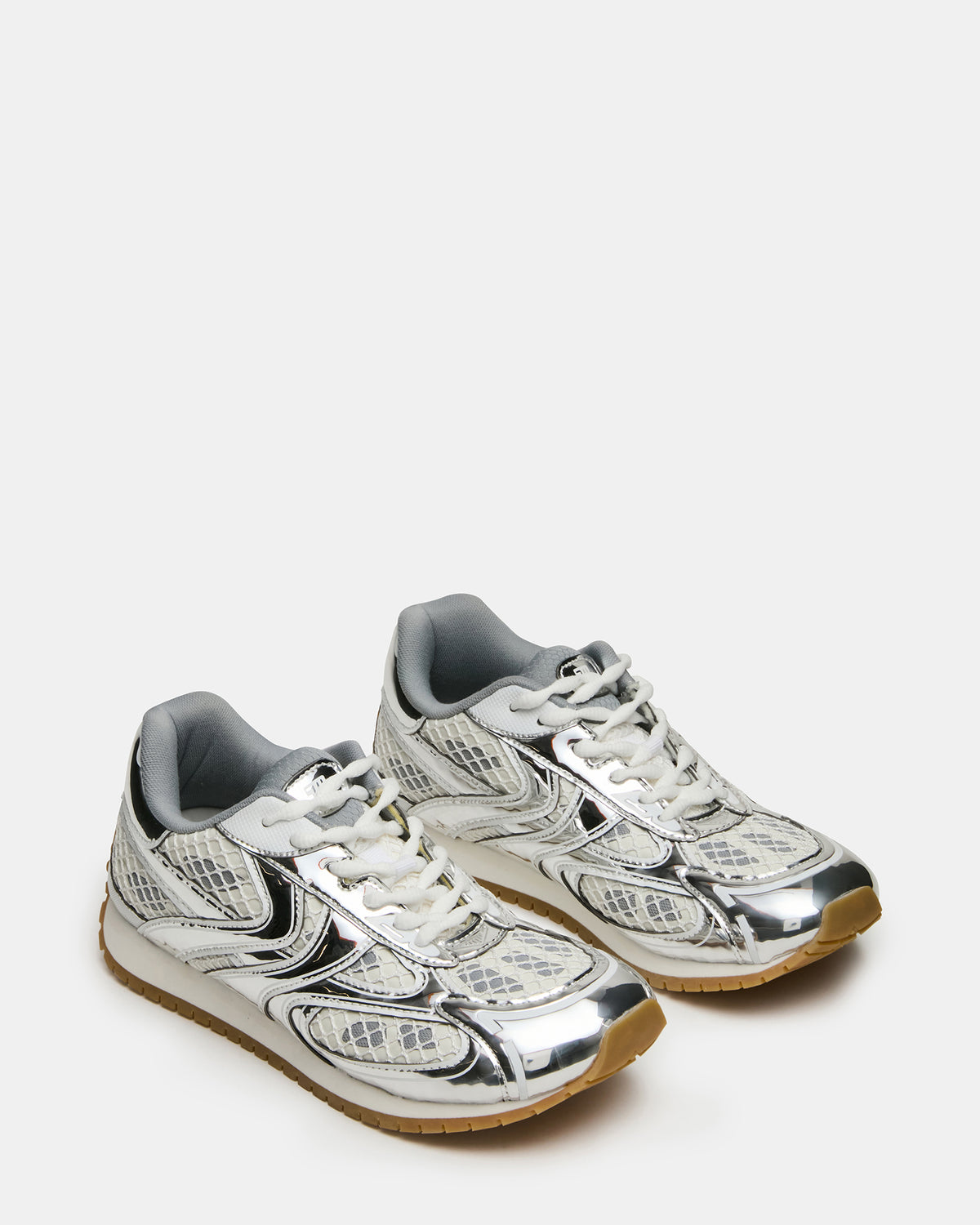 PAGER Silver Multi Low-Top Lace-Up Mesh Women's Sneaker | Steve Madden Top Pick