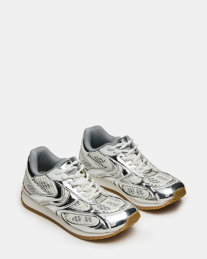 PAGER Silver Multi Low-Top Lace-Up Mesh Women's Sneaker | Steve Madden Top Pick