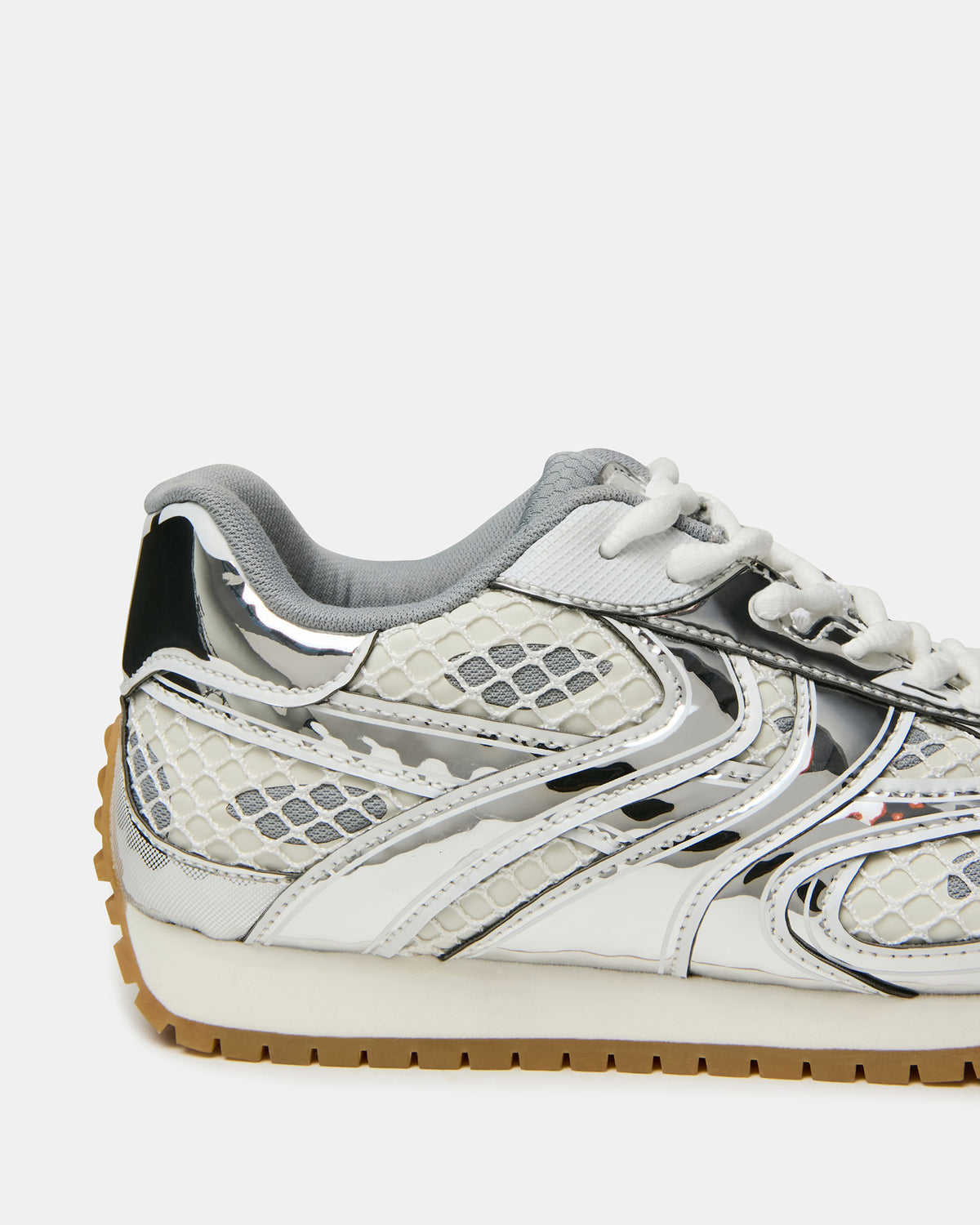 PAGER Silver Multi Low-Top Lace-Up Mesh Women's Sneaker | Steve Madden Top Pick