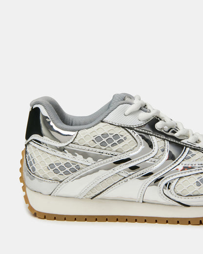 PAGER Silver Multi Low-Top Lace-Up Mesh Women's Sneaker | Steve Madden Top Pick