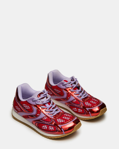 PAGER Red Multi Low-Top Lace-Up Mesh Women's Sneaker | Steve Madden Special Offer
