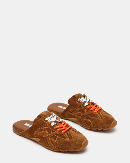 AZIEL MULE Chestnut Suede Low-Top Lace-Up Slip-On Women's Sneaker | Steve Madden Essential
