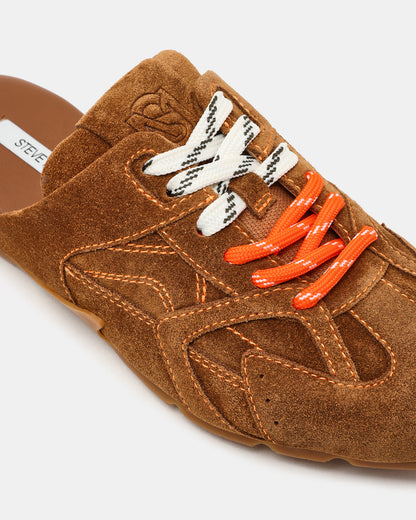 AZIEL MULE Chestnut Suede Low-Top Lace-Up Slip-On Women's Sneaker | Steve Madden Essential