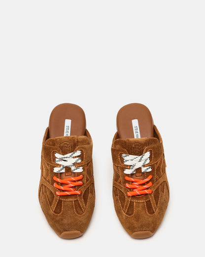 AZIEL MULE Chestnut Suede Low-Top Lace-Up Slip-On Women's Sneaker | Steve Madden Essential