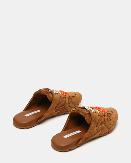 AZIEL MULE Chestnut Suede Low-Top Lace-Up Slip-On Women's Sneaker | Steve Madden Essential