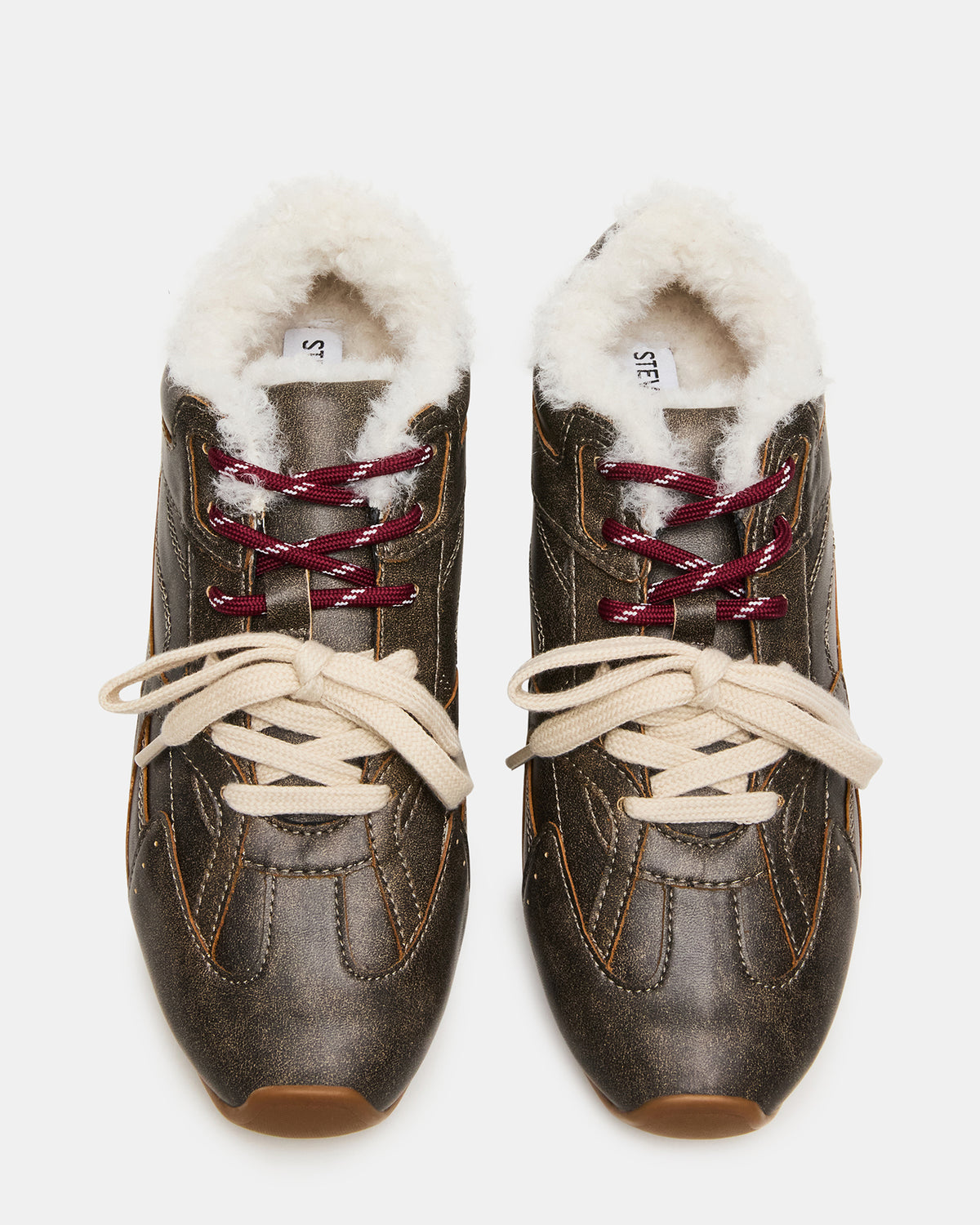 AZIEL Faux Fur Brown Distressed Low-Top Lace-Up Women's Sneakers | Steve Madden Deals