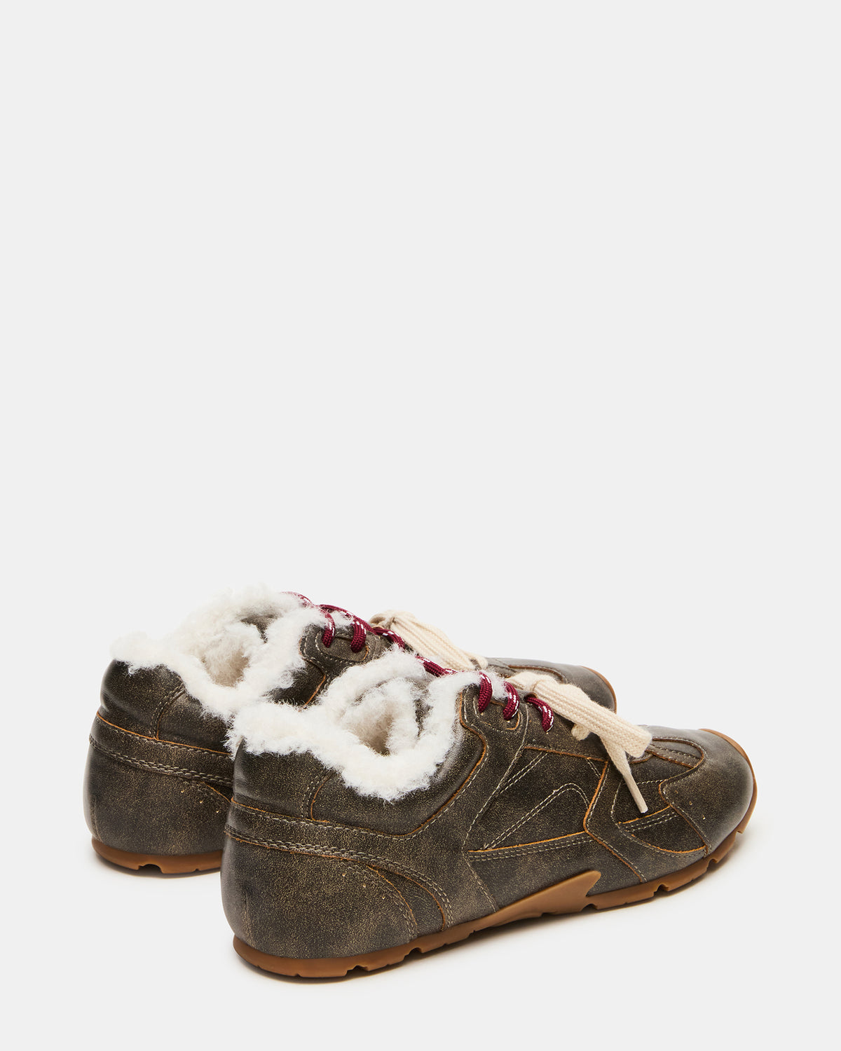 AZIEL Faux Fur Brown Distressed Low-Top Lace-Up Women's Sneakers | Steve Madden Deals