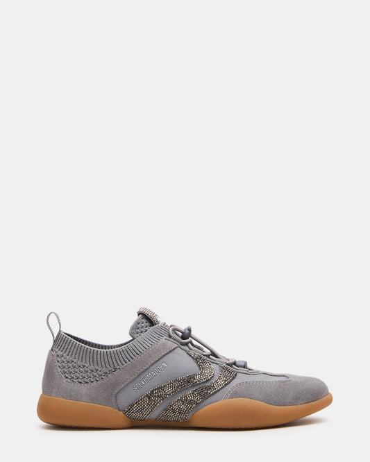 REBOOT Grey Rhinestones Low-Top Lace-Up Women's Sneaker | Steve Madden Premium