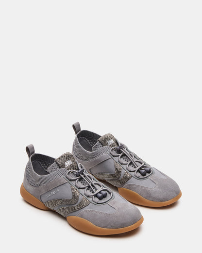 REBOOT Grey Rhinestones Low-Top Lace-Up Women's Sneaker | Steve Madden Premium