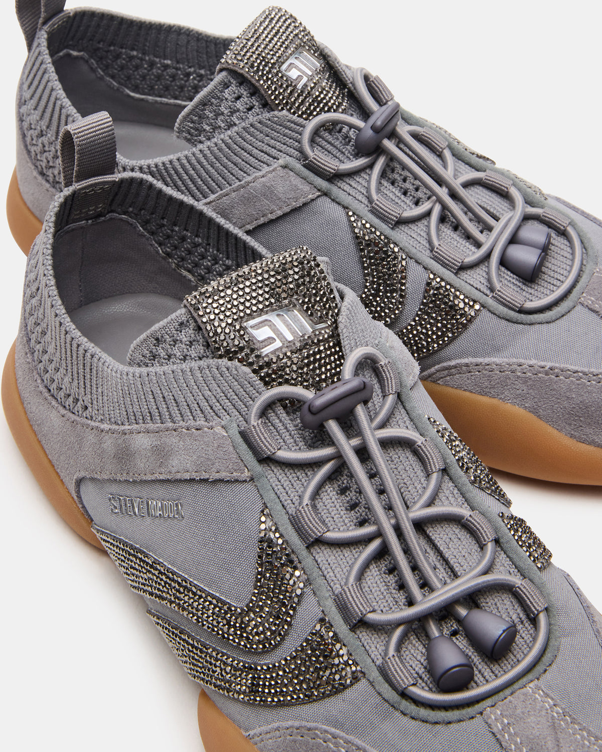 REBOOT Grey Rhinestones Low-Top Lace-Up Women's Sneaker | Steve Madden Premium