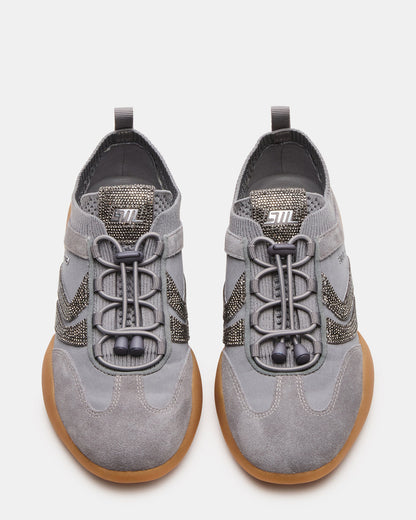 REBOOT Grey Rhinestones Low-Top Lace-Up Women's Sneaker | Steve Madden Premium
