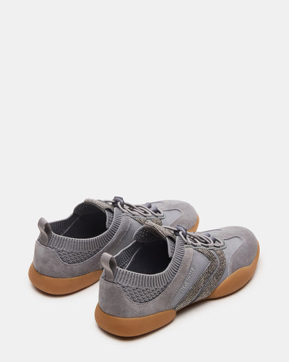 REBOOT Grey Rhinestones Low-Top Lace-Up Women's Sneaker | Steve Madden Premium