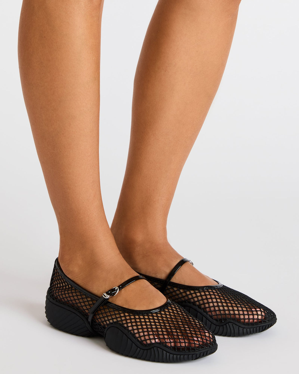 VICKEE Black Mesh Mary Jane Buckle Chunky Sole Ballet Women's Sneaker | Steve Madden Discount