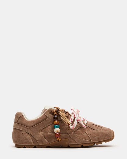 AZIEL Charm Taupe Suede Low-Top Lace-Up Women's Sneakers | Steve Madden Top Pick