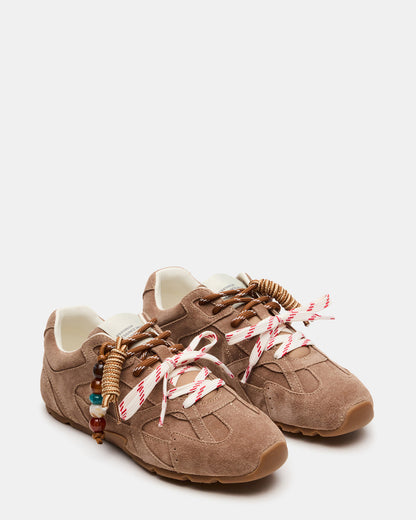 AZIEL Charm Taupe Suede Low-Top Lace-Up Women's Sneakers | Steve Madden Top Pick