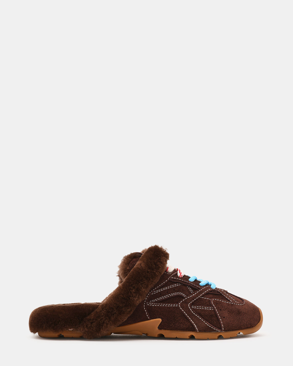 AZIEL MULE Faux Fur Chocolate Brown Suede Low-Top Lace-Up Slip-On Women's Sneaker | Steve Madden Top Pick