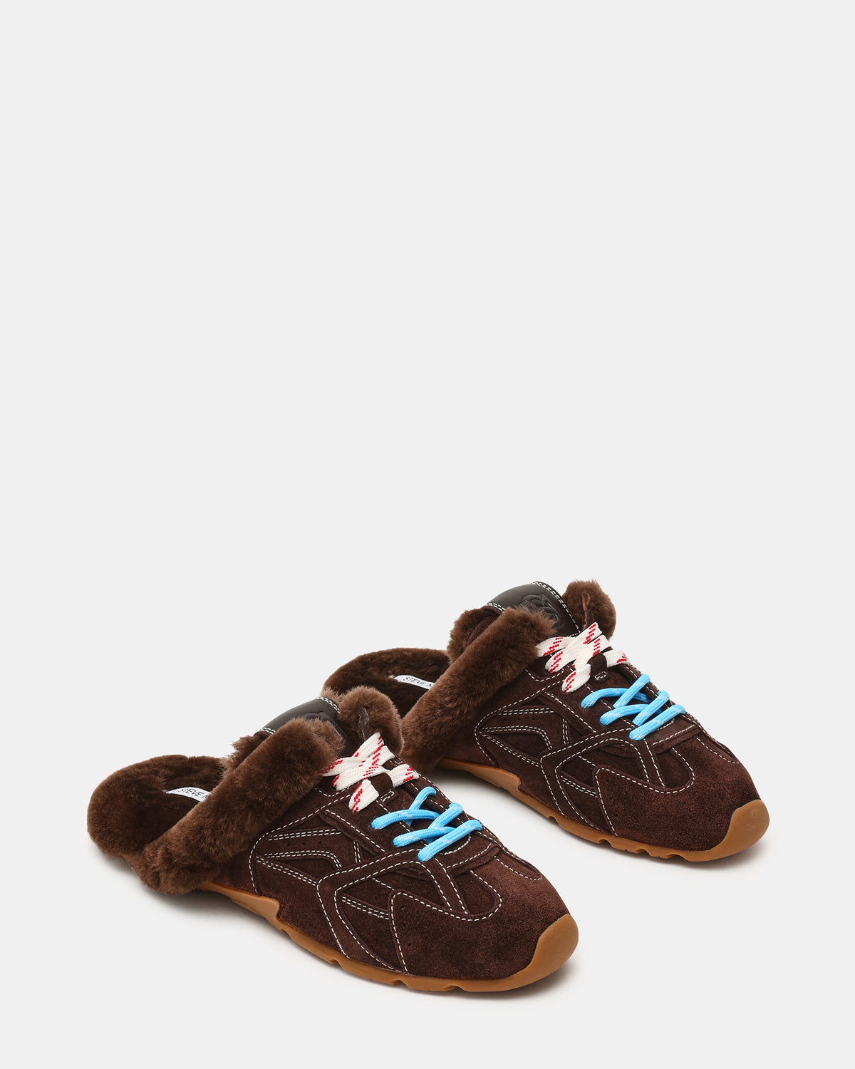 AZIEL MULE Faux Fur Chocolate Brown Suede Low-Top Lace-Up Slip-On Women's Sneaker | Steve Madden Top Pick