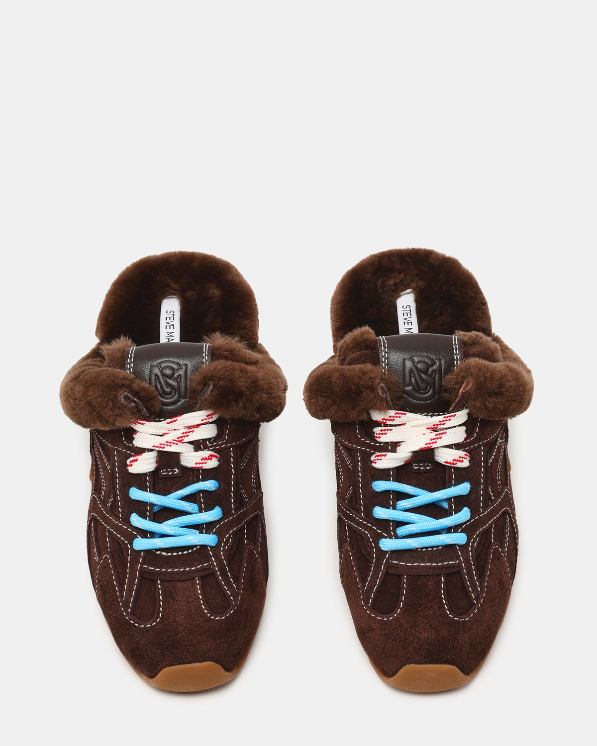 AZIEL MULE Faux Fur Chocolate Brown Suede Low-Top Lace-Up Slip-On Women's Sneaker | Steve Madden Top Pick