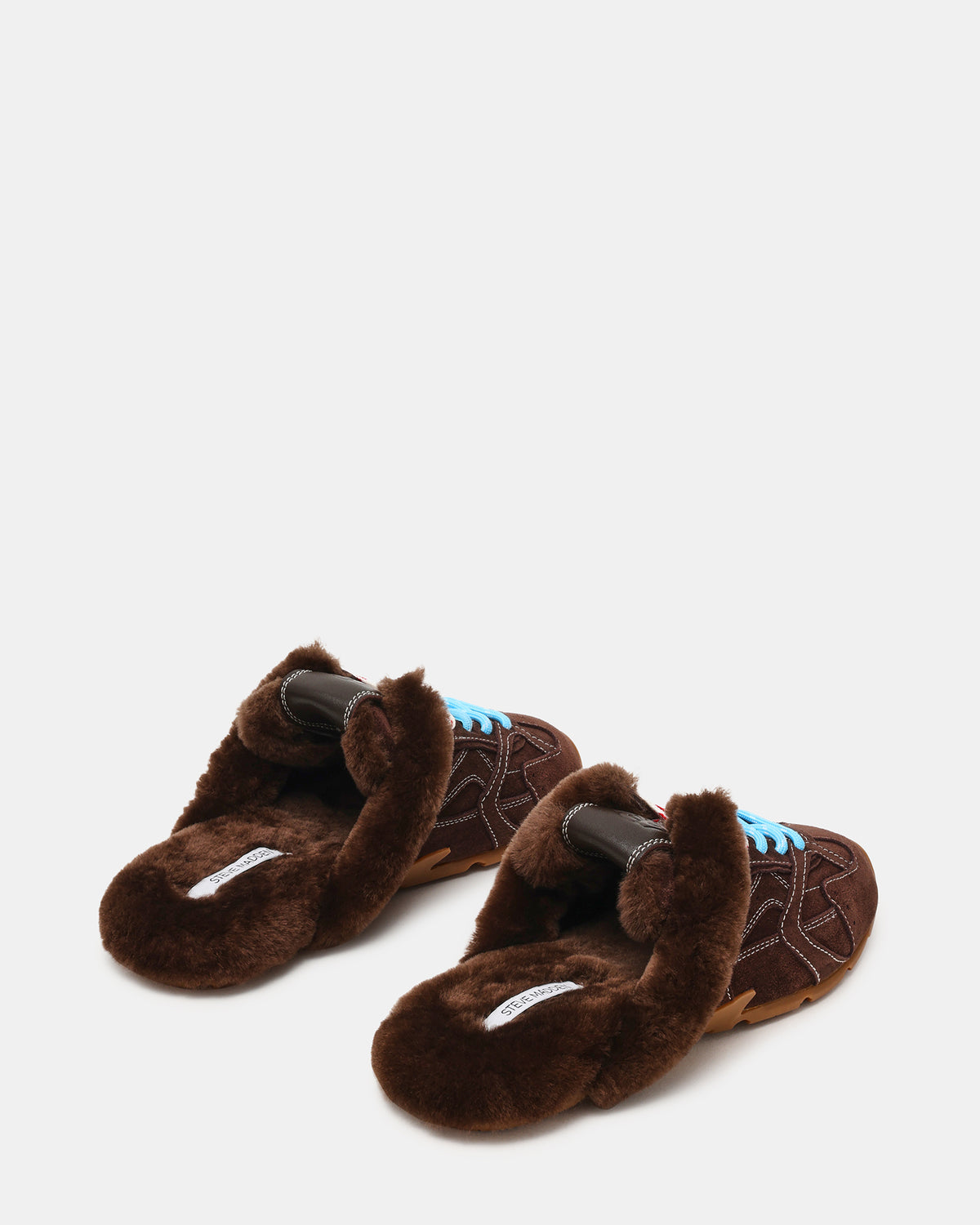AZIEL MULE Faux Fur Chocolate Brown Suede Low-Top Lace-Up Slip-On Women's Sneaker | Steve Madden Top Pick