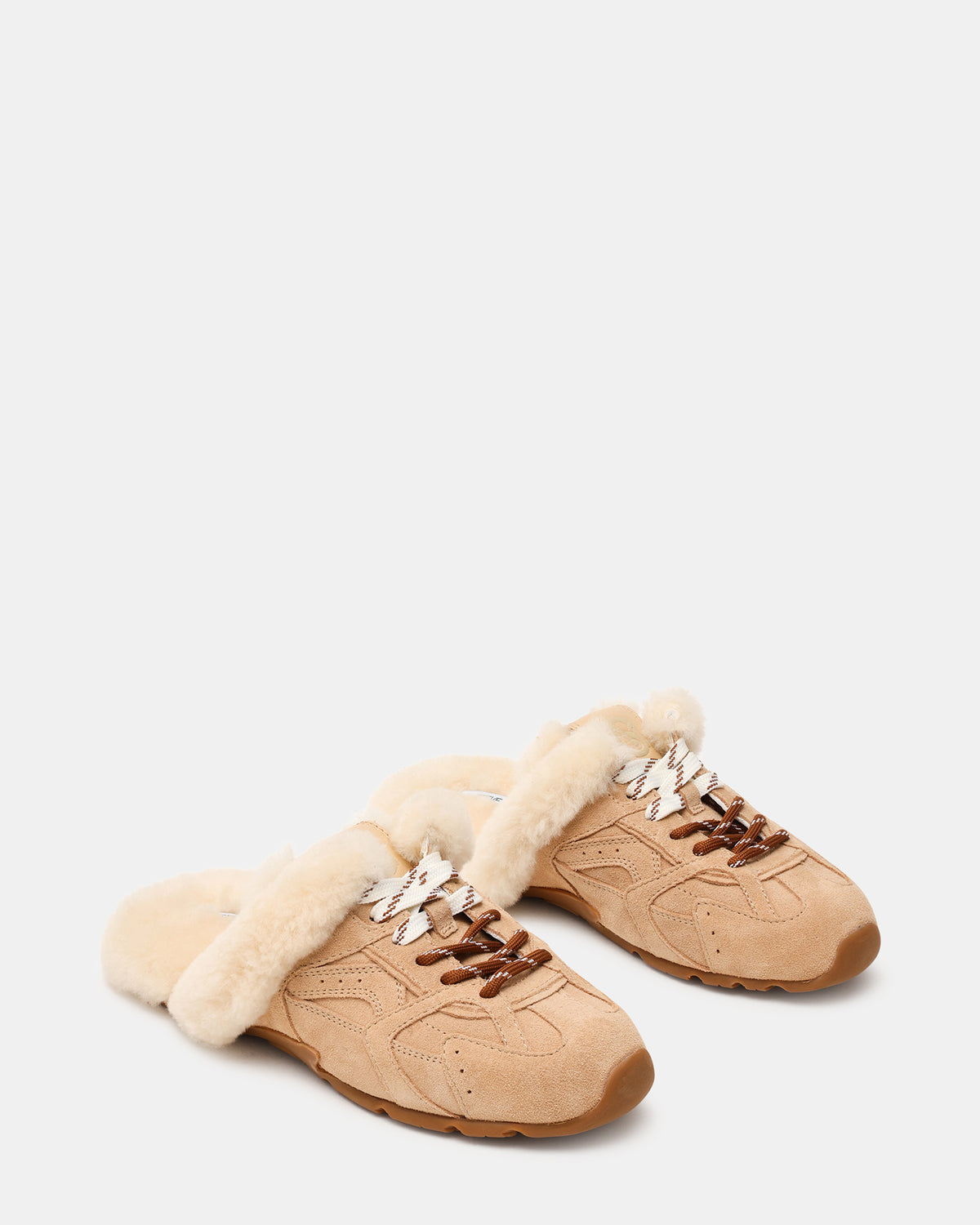 AZIEL MULE Faux Fur Natural Low-Top Lace-Up Slip-On Women's Sneaker | Steve Madden Customer Favorite