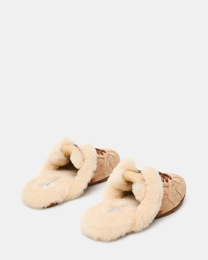 AZIEL MULE Faux Fur Natural Low-Top Lace-Up Slip-On Women's Sneaker | Steve Madden Customer Favorite