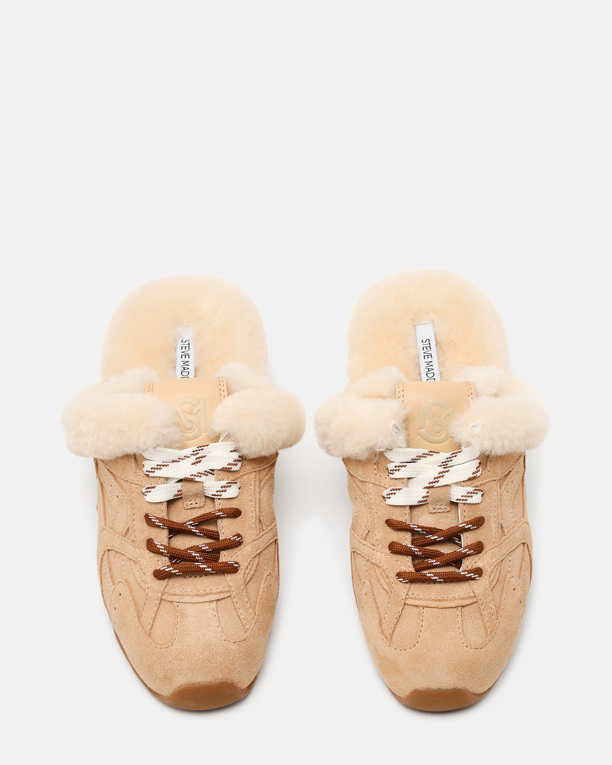 AZIEL MULE Faux Fur Natural Low-Top Lace-Up Slip-On Women's Sneaker | Steve Madden Customer Favorite