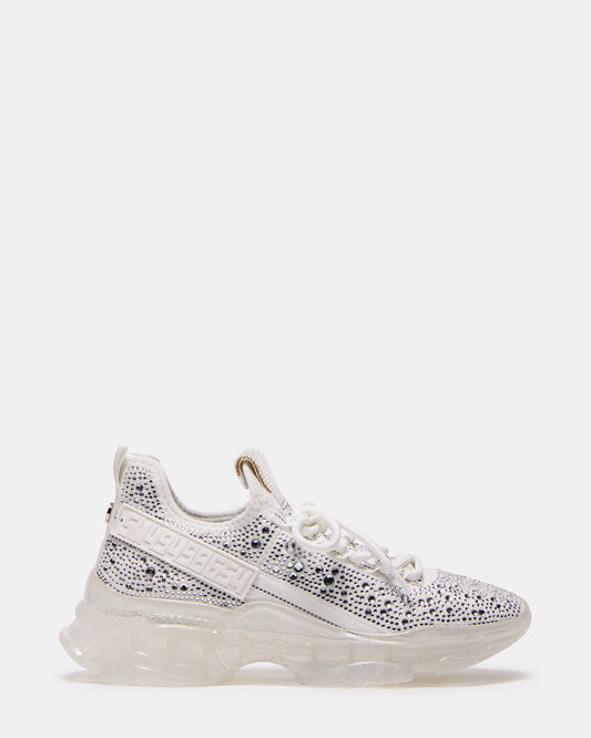 MAXIMA White Rhinestones Sneakers | Women's Sneakers | Steve Madden Quality