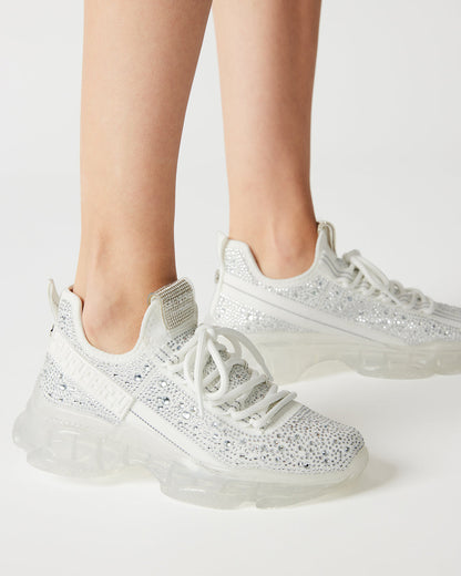 MAXIMA White Rhinestones Sneakers | Women's Sneakers | Steve Madden Quality
