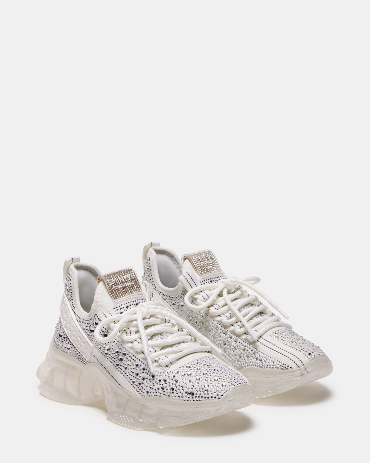 MAXIMA White Rhinestones Sneakers | Women's Sneakers | Steve Madden Quality