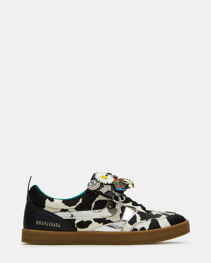 WYATT Black Cow Print Lace-Up Low-Top Pin Women's Sneaker | Steve Madden Everyday