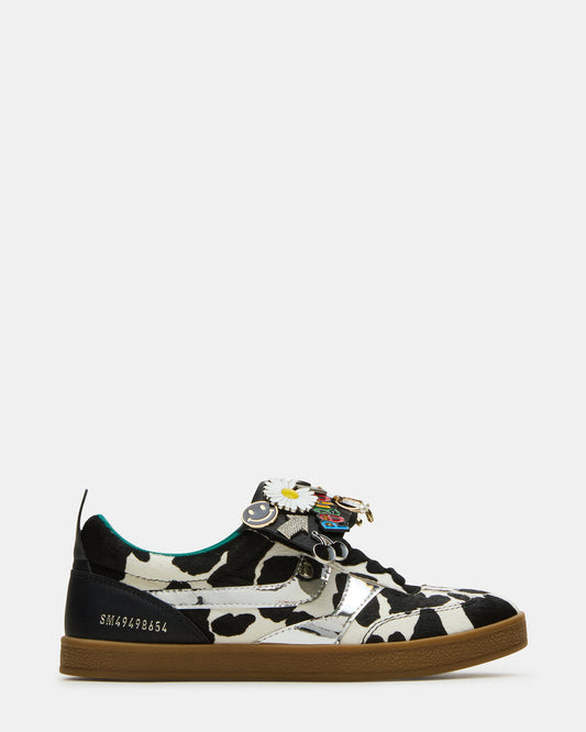 WYATT Black Cow Print Lace-Up Low-Top Pin Women's Sneaker | Steve Madden Everyday