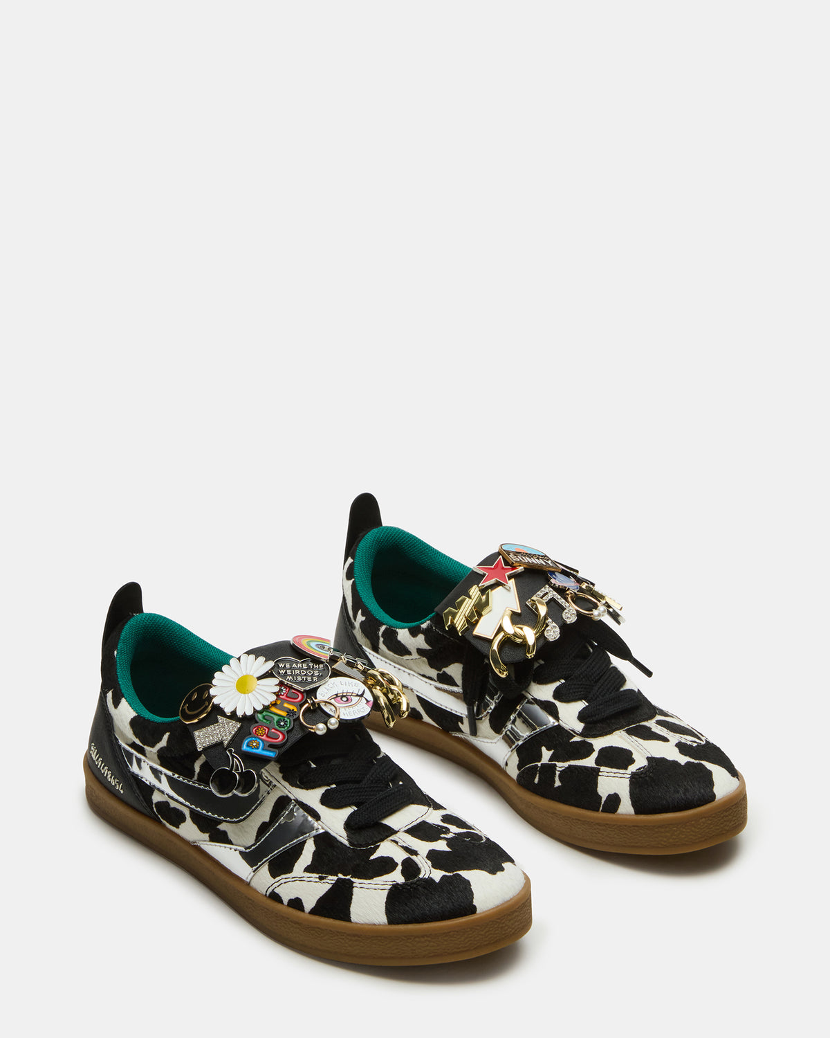 WYATT Black Cow Print Lace-Up Low-Top Pin Women's Sneaker | Steve Madden Everyday