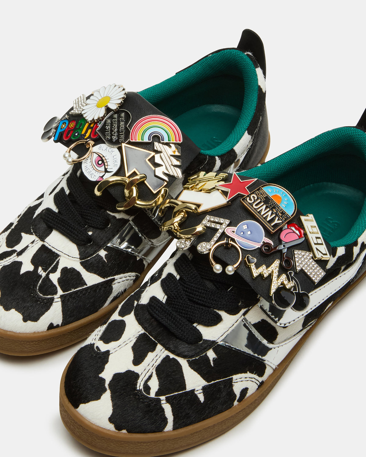 WYATT Black Cow Print Lace-Up Low-Top Pin Women's Sneaker | Steve Madden Everyday