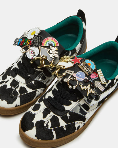 WYATT Black Cow Print Lace-Up Low-Top Pin Women's Sneaker | Steve Madden Everyday