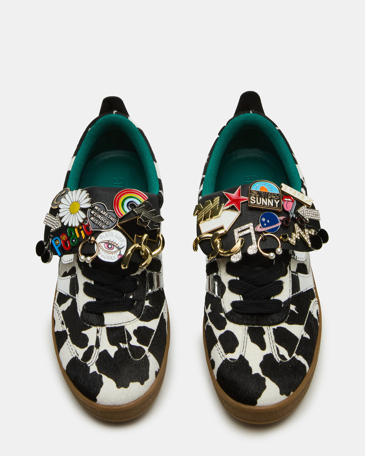 WYATT Black Cow Print Lace-Up Low-Top Pin Women's Sneaker | Steve Madden Everyday