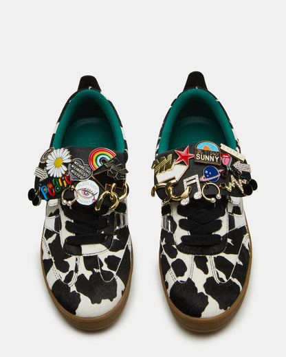 WYATT Black Cow Print Lace-Up Low-Top Pin Women's Sneaker | Steve Madden Everyday