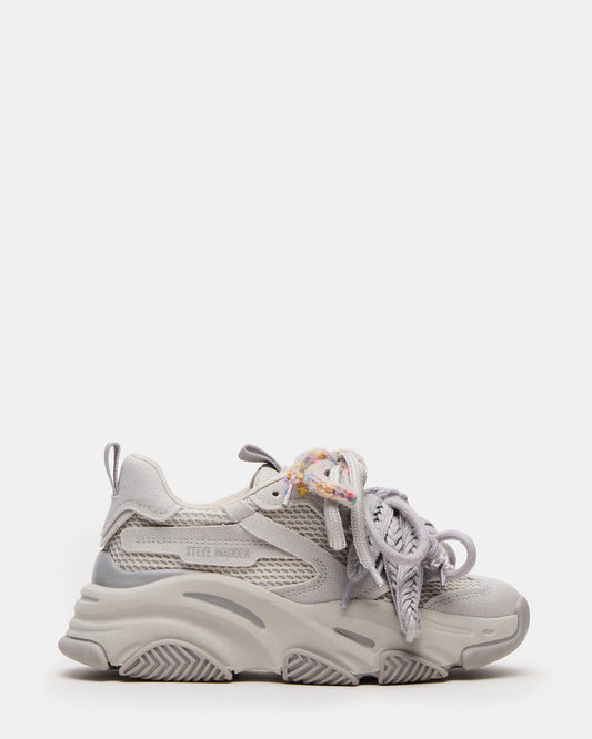 PRYCE Grey Low-Top Lace-Up Chunky Platform Women's Sneaker | Steve Madden Exclusive