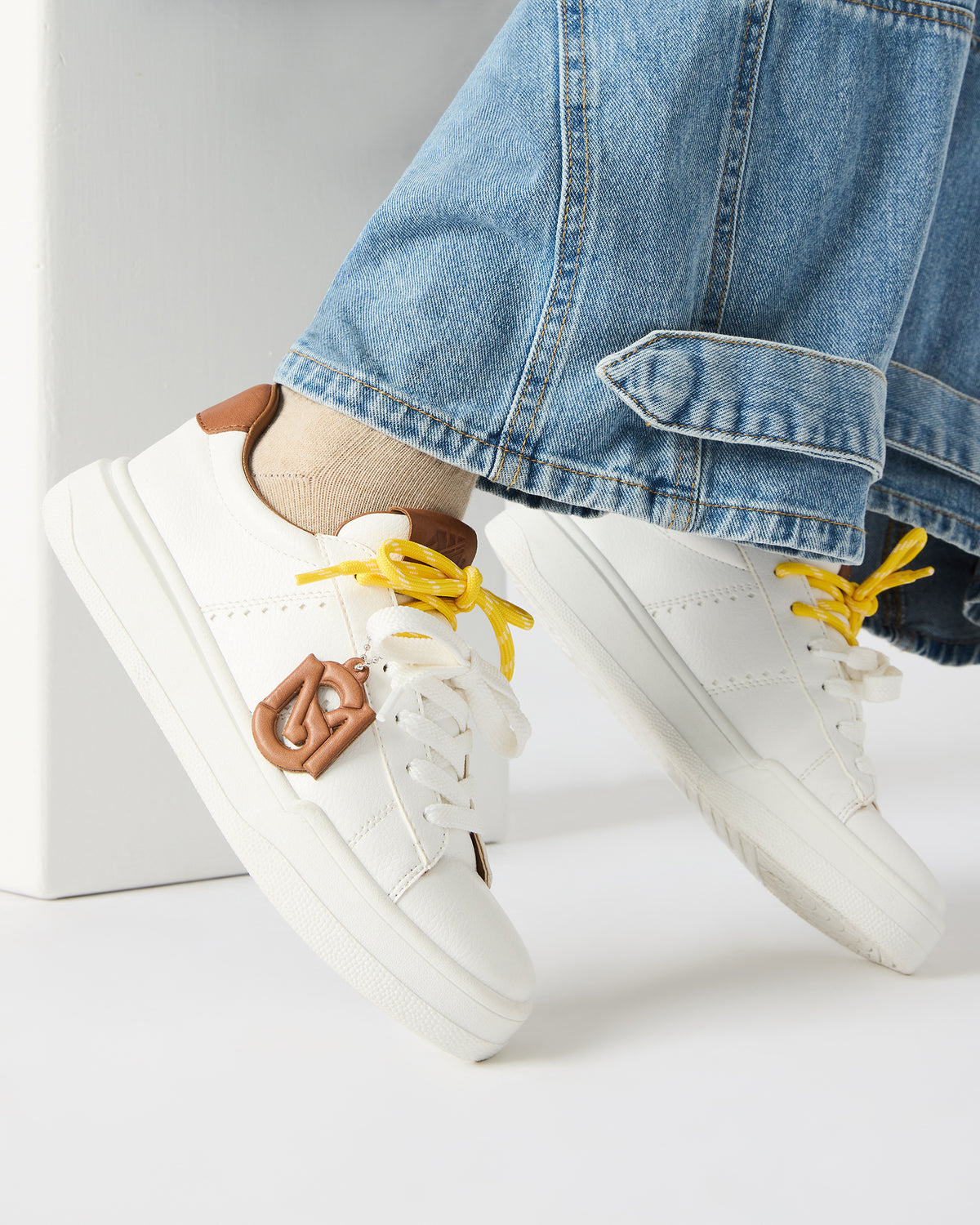 MARVIN White/Tan Low-Top Lace-Up Women's Sneaker | Steve Madden Signature