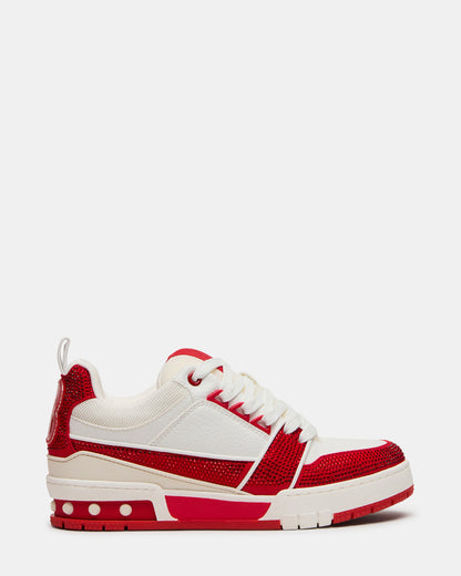 SKATER Red/White Rhinestones Low-Top Lace-Up Women's Sneaker | Steve Madden Trusted