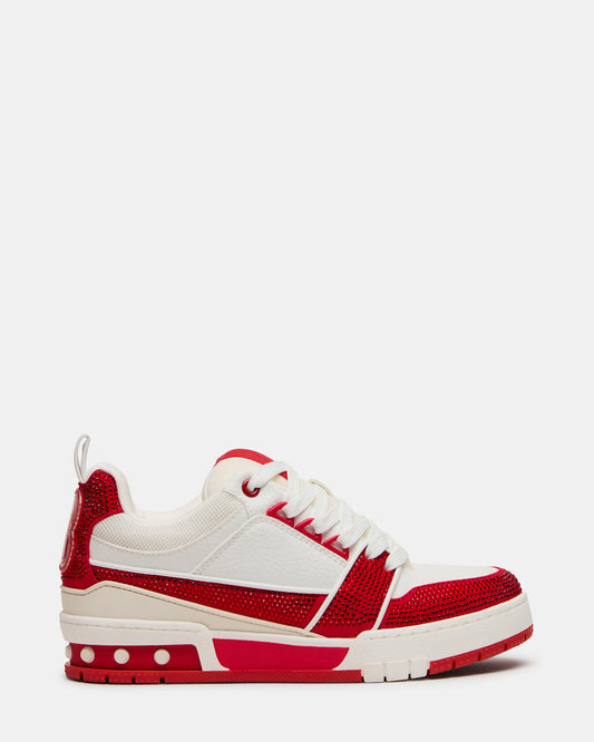 SKATER Red/White Rhinestones Low-Top Lace-Up Women's Sneaker | Steve Madden Trusted