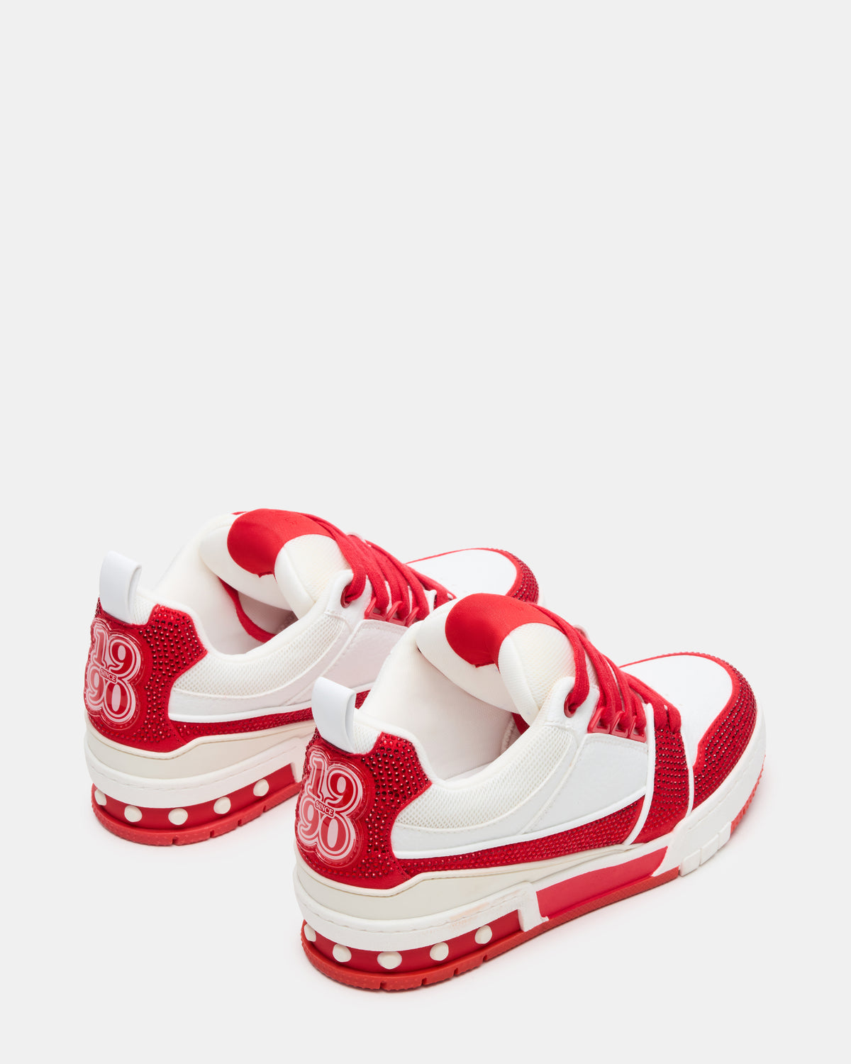 SKATER Red/White Rhinestones Low-Top Lace-Up Women's Sneaker | Steve Madden Trusted