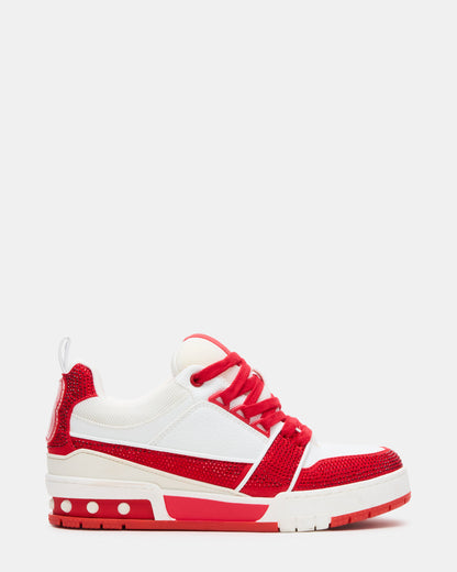 SKATER Red/White Rhinestones Low-Top Lace-Up Women's Sneaker | Steve Madden Trusted
