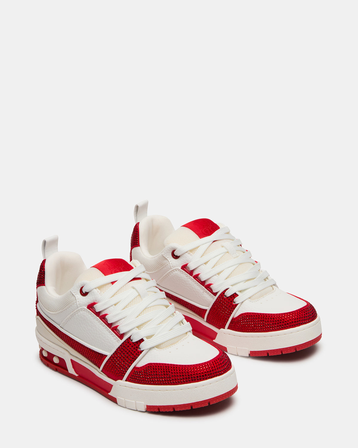 SKATER Red/White Rhinestones Low-Top Lace-Up Women's Sneaker | Steve Madden Trusted