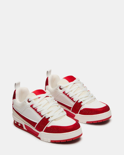 SKATER Red/White Rhinestones Low-Top Lace-Up Women's Sneaker | Steve Madden Trusted