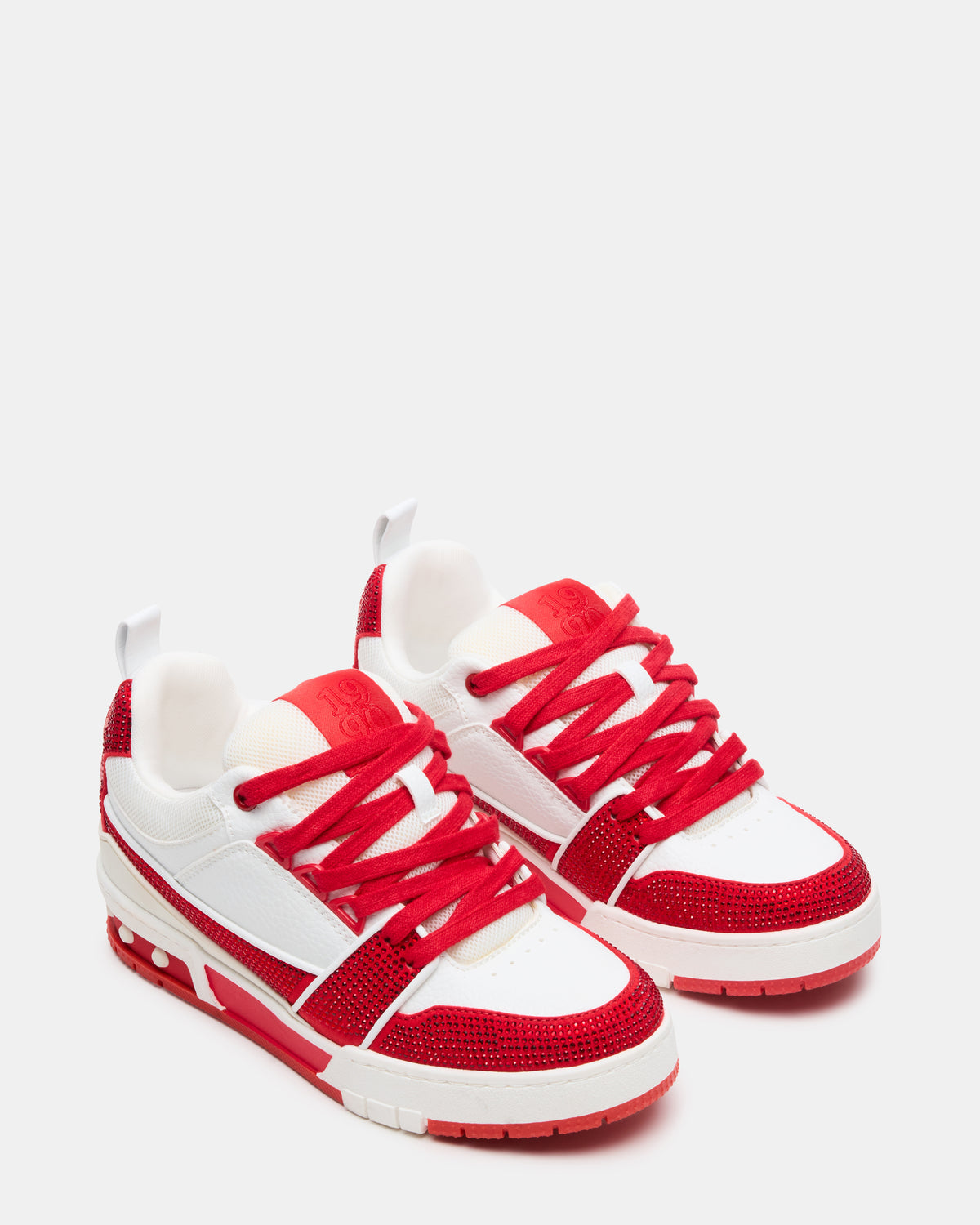 SKATER Red/White Rhinestones Low-Top Lace-Up Women's Sneaker | Steve Madden Trusted