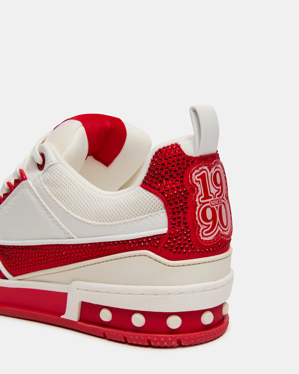 SKATER Red/White Rhinestones Low-Top Lace-Up Women's Sneaker | Steve Madden Trusted